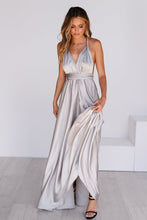 Load image into Gallery viewer, The Perfect Date Satin Maxi Dress (Silver)
